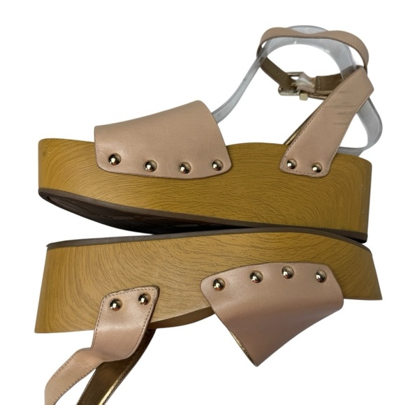 Sam Edelman Brynn Women SZ 8.5 Clog Studded Leather Wood Block Ankle Strap 38.5 - Picture 9 of 12